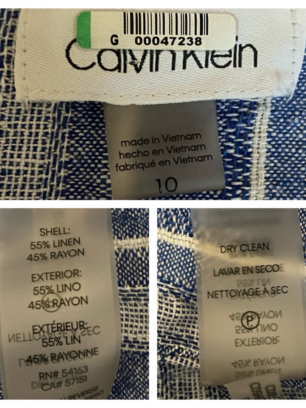 Calvin Klein Blue/White Striped Linen V-Neck Sleeveless Tie Waist Jumpsuit 10 - Picture 15 of 16